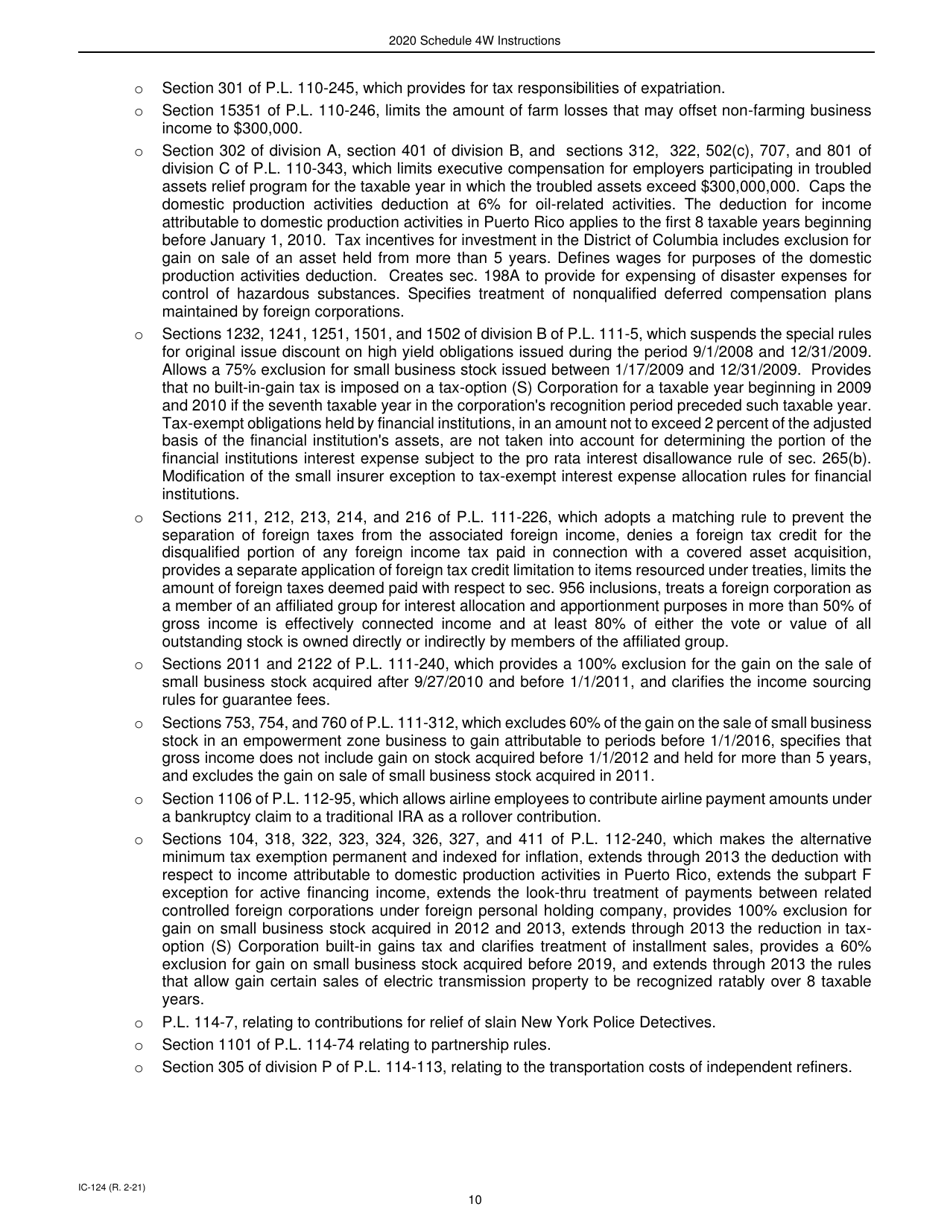 Instructions for Form IC-024 Schedule 4W Wisconsin Subtractions From Federal Income - Wisconsin, Page 10