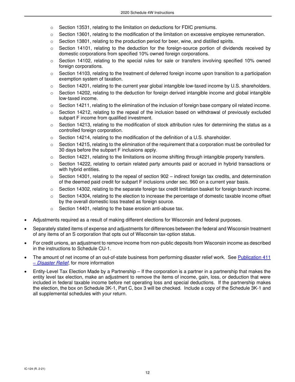 Instructions for Form IC-024 Schedule 4W Wisconsin Subtractions From Federal Income - Wisconsin, Page 12