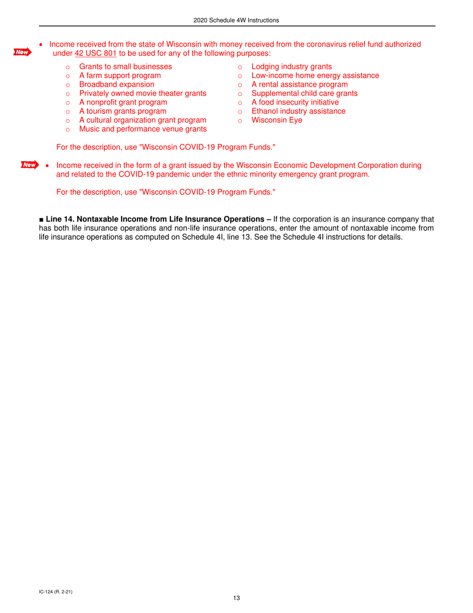Instructions for Form IC-024 Schedule 4W Wisconsin Subtractions From Federal Income - Wisconsin, Page 13