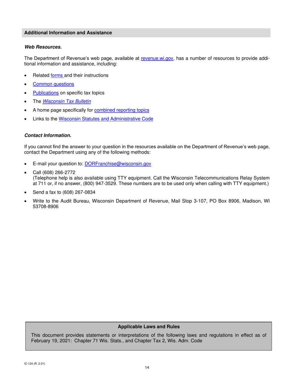 Instructions for Form IC-024 Schedule 4W Wisconsin Subtractions From Federal Income - Wisconsin, Page 14