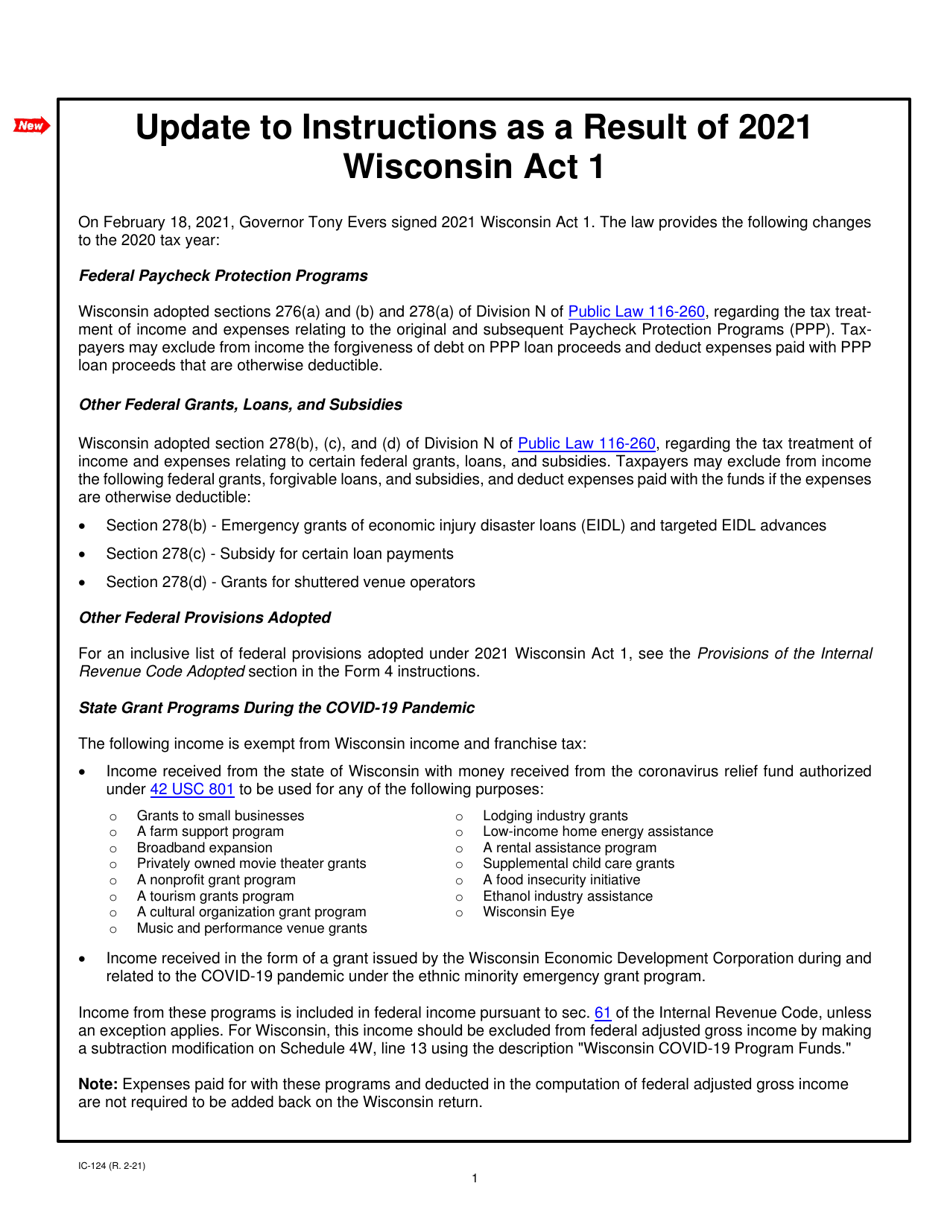 Instructions for Form IC-024 Schedule 4W Wisconsin Subtractions From Federal Income - Wisconsin, Page 1