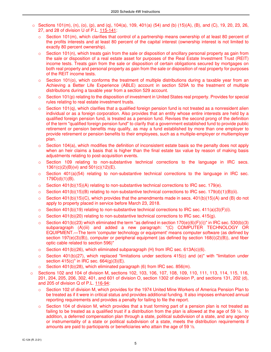 Instructions for Form IC-024 Schedule 4W Wisconsin Subtractions From Federal Income - Wisconsin, Page 5
