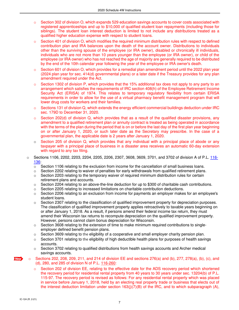 Instructions for Form IC-024 Schedule 4W Wisconsin Subtractions From Federal Income - Wisconsin, Page 7