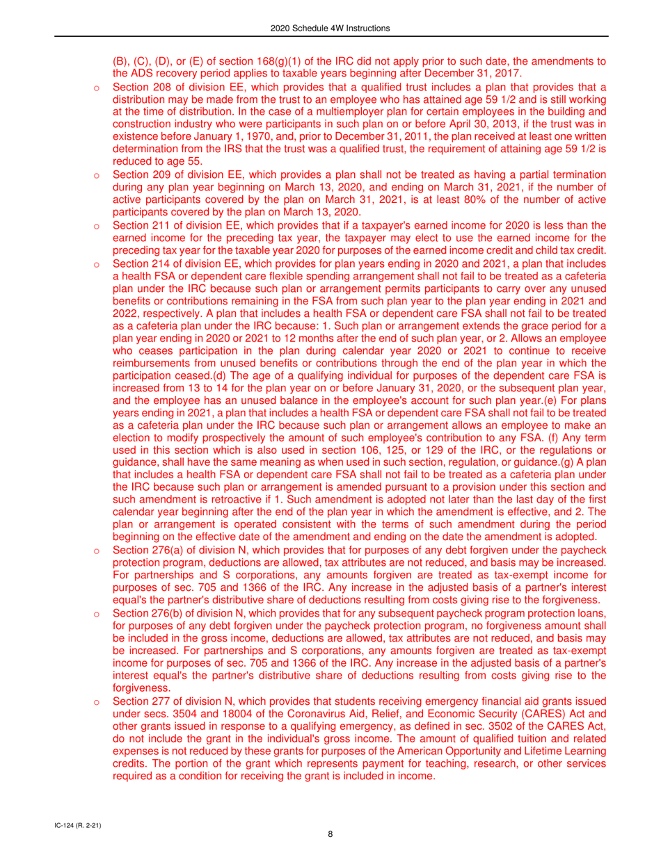 Instructions for Form IC-024 Schedule 4W Wisconsin Subtractions From Federal Income - Wisconsin, Page 8