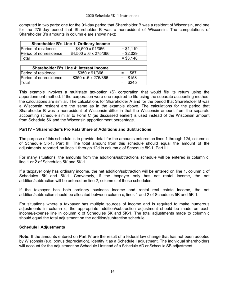 Instructions for Form IC-056 Schedule 5K-1 Tax-Option (S) Corporation Shareholders Share of Income, Deductions, Credits, Etc. - Wisconsin, Page 16