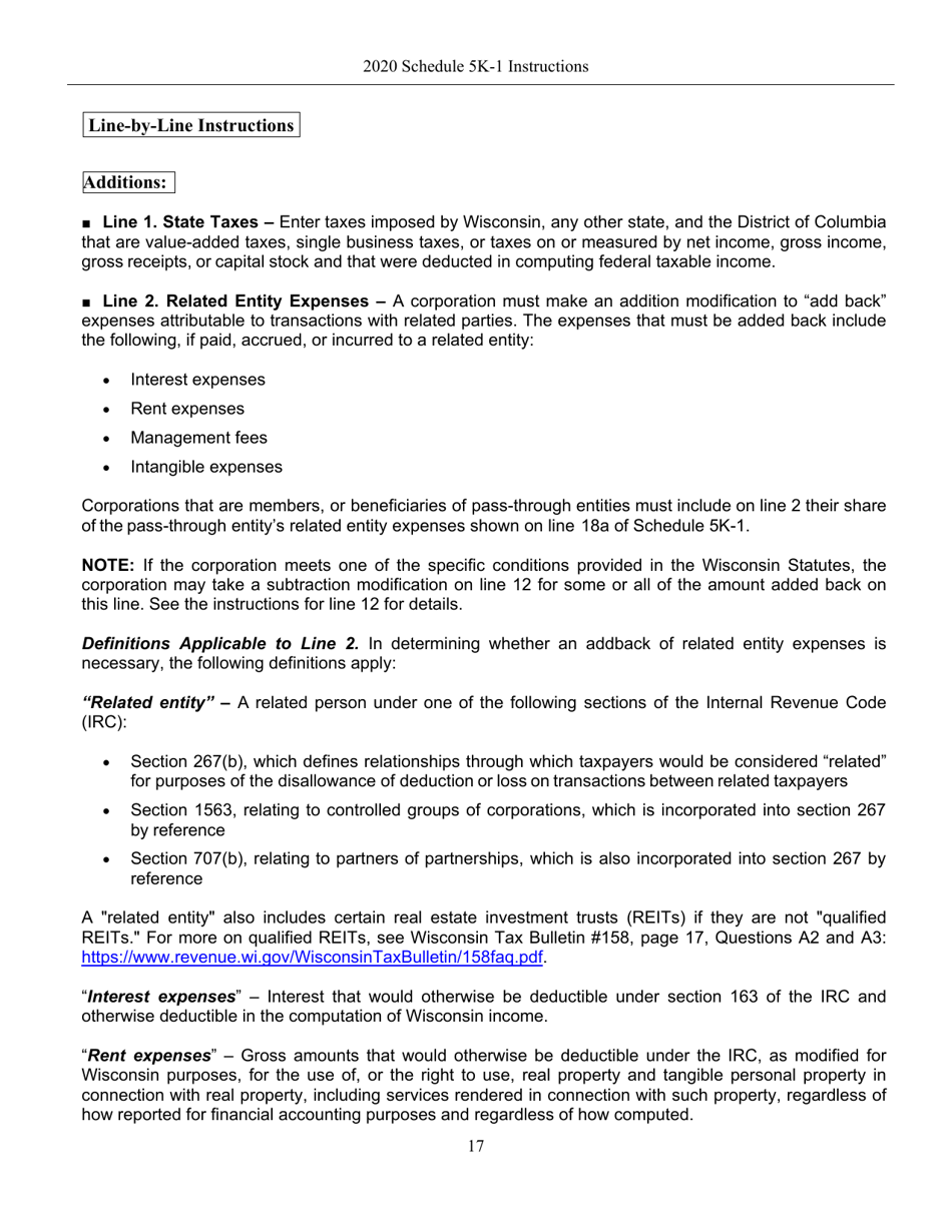 Instructions for Form IC-056 Schedule 5K-1 Tax-Option (S) Corporation Shareholders Share of Income, Deductions, Credits, Etc. - Wisconsin, Page 17