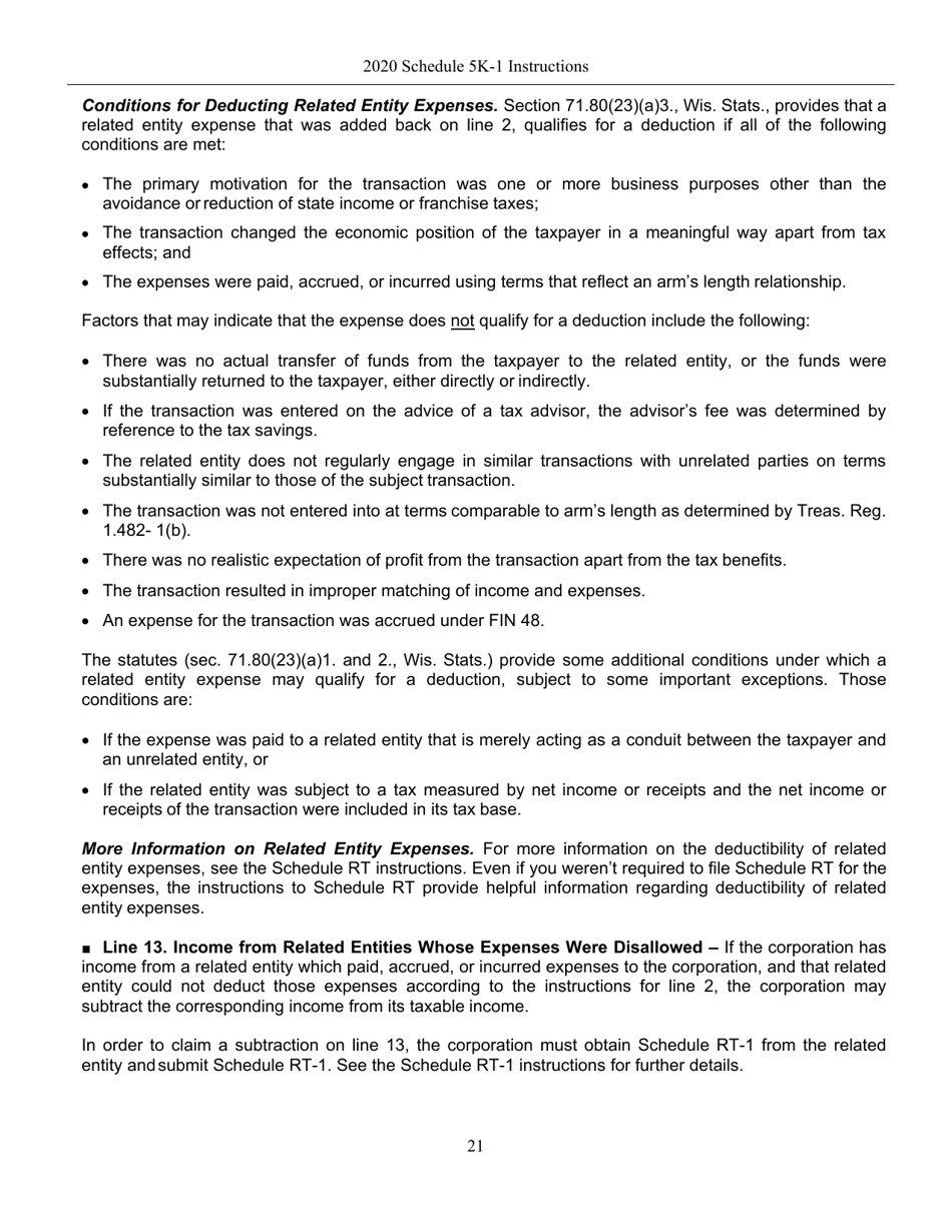 Instructions for Form IC-056 Schedule 5K-1 Tax-Option (S) Corporation Shareholders Share of Income, Deductions, Credits, Etc. - Wisconsin, Page 21