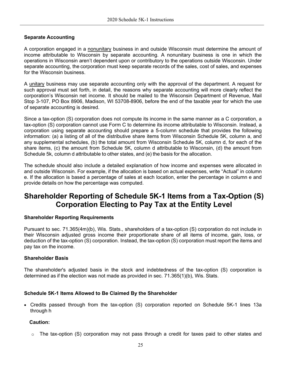 Instructions for Form IC-056 Schedule 5K-1 Tax-Option (S) Corporation Shareholders Share of Income, Deductions, Credits, Etc. - Wisconsin, Page 25