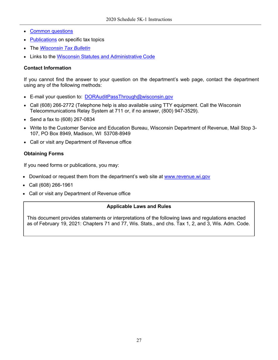 Instructions for Form IC-056 Schedule 5K-1 Tax-Option (S) Corporation Shareholders Share of Income, Deductions, Credits, Etc. - Wisconsin, Page 27