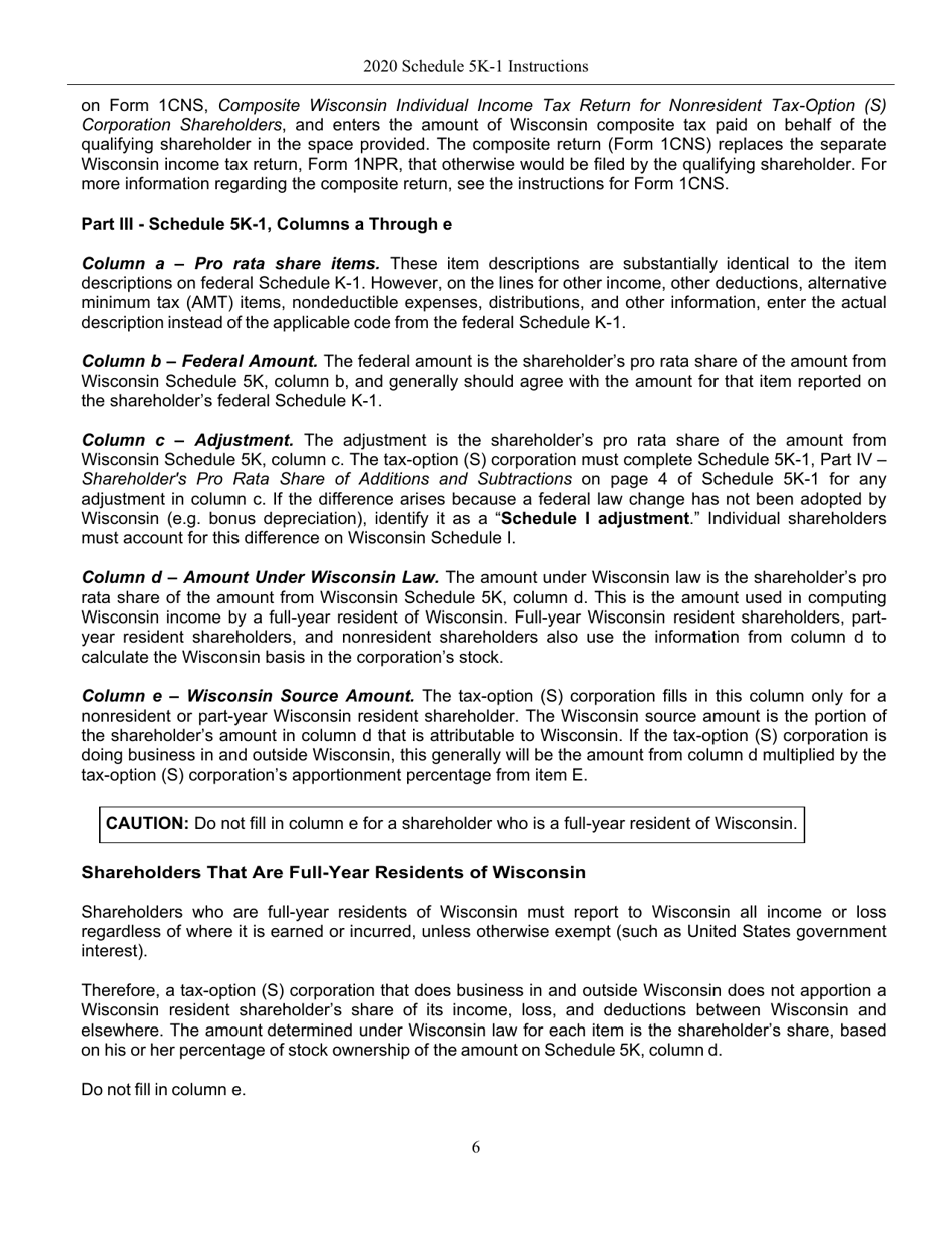 Instructions for Form IC-056 Schedule 5K-1 Tax-Option (S) Corporation Shareholders Share of Income, Deductions, Credits, Etc. - Wisconsin, Page 6