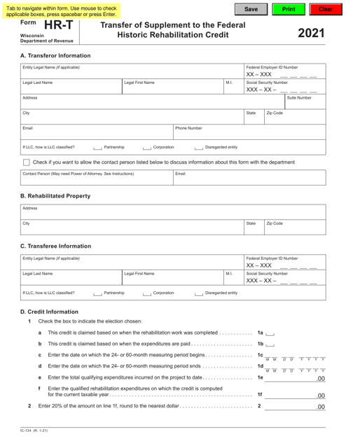 Form HR-T (IC-134) 2021 Printable Pdf