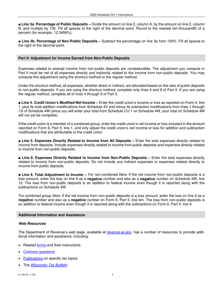 Instructions for Form IC-080 Schedule CU-1 Credit Union Adjustment to Income - Wisconsin, Page 2