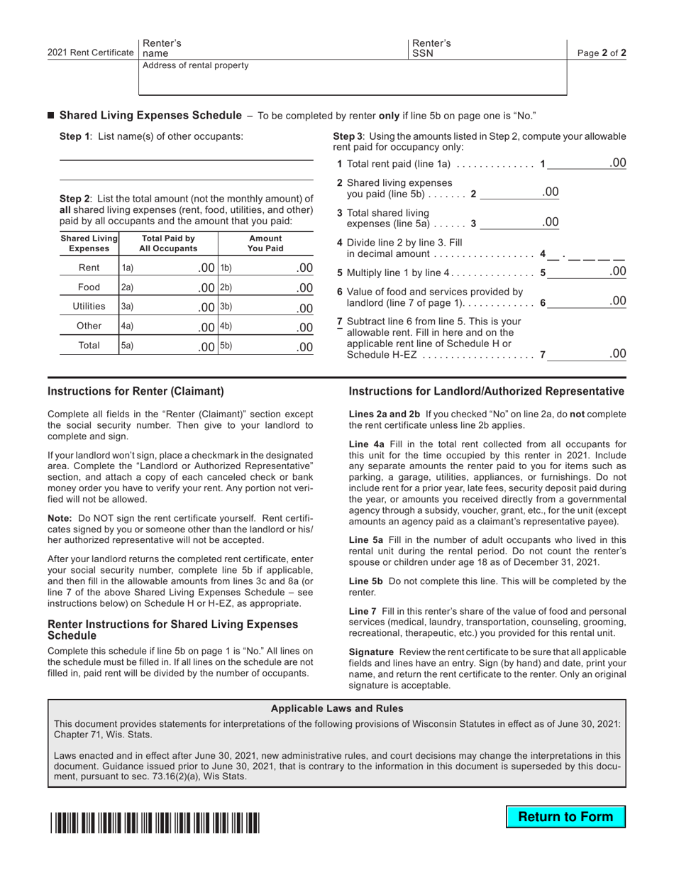 Form I-017I Rent Certificate - Wisconsin, Page 3