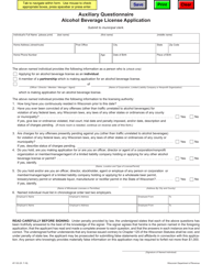 Document preview: Form AT-103 Auxiliary Questionnaire - Alcohol Beverage License Application - Wisconsin