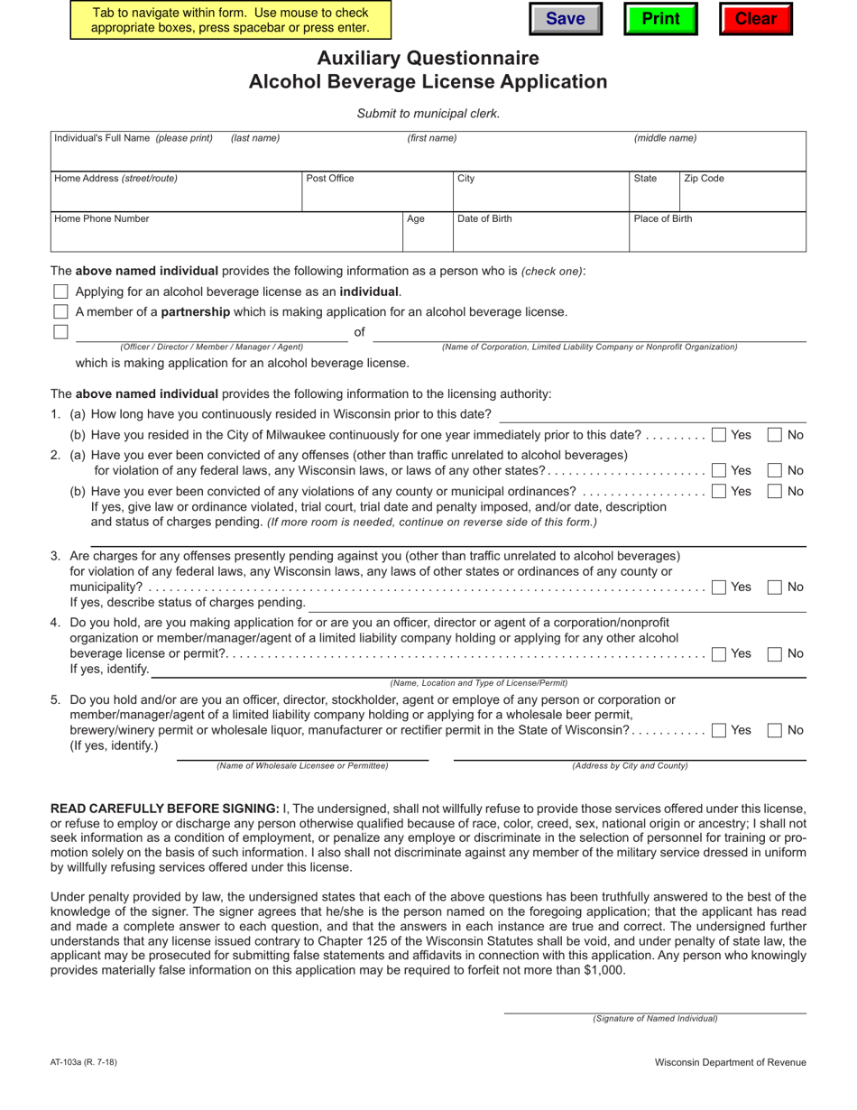 Form AT103A Fill Out, Sign Online and Download Fillable PDF