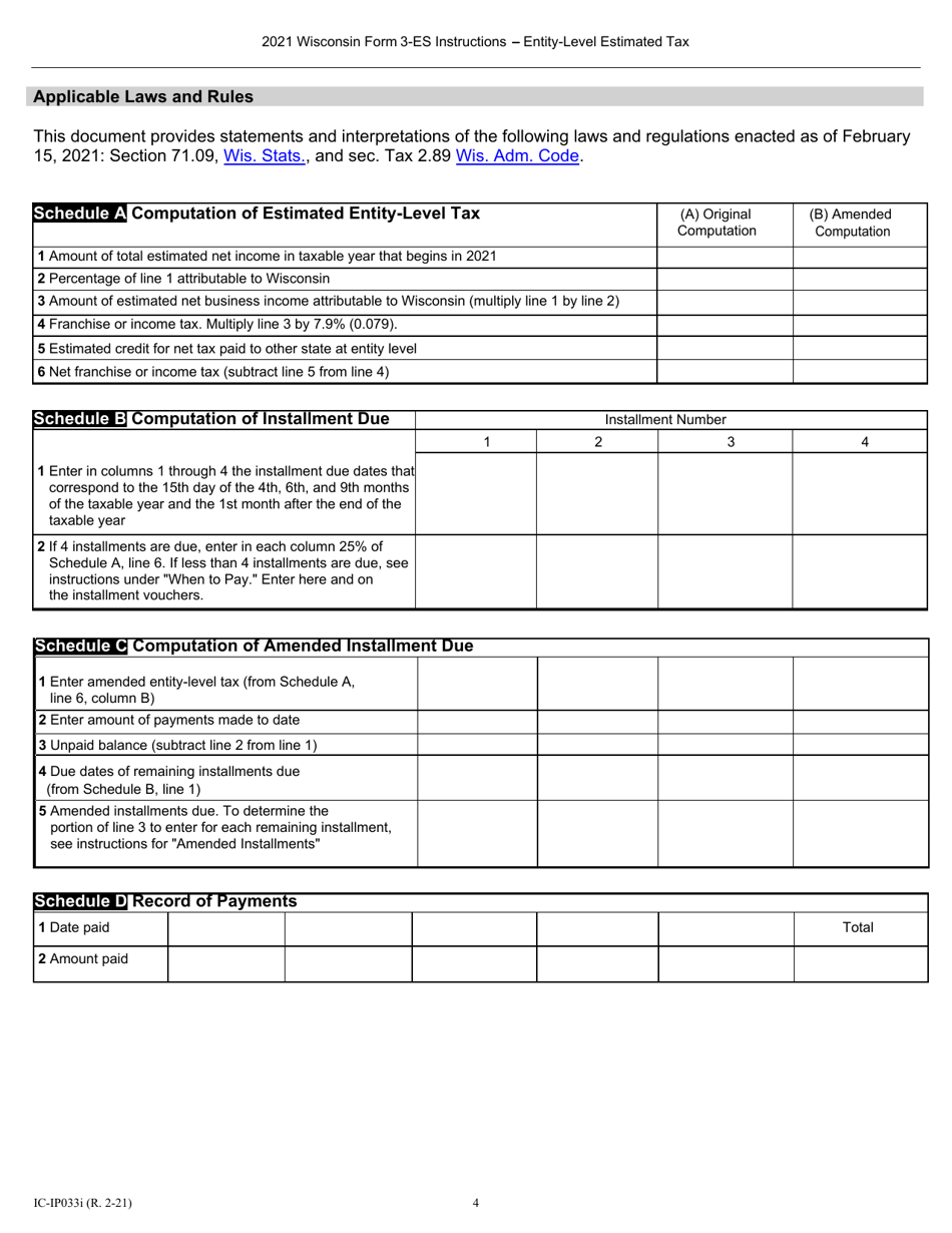 Instructions for Form 3-ES Wisconsin Partnership Estimated Tax - Wisconsin, Page 4