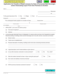 Document preview: Form AT-112 Application for Transfer of Retail Licenses for Sale of Fermented Malt Beverages and/or Intoxicating Liquor From One Premises to Another - Wisconsin