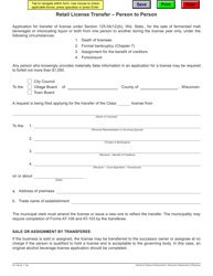 Document preview: Form AT-108 Retail License Transfer - Person to Person - Wisconsin
