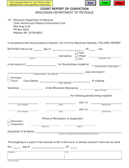 Form AT-110 Court Report of Conviction - Wisconsin