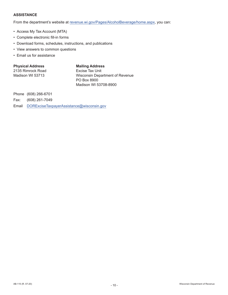 Form AB-115 Wisconsin Liquor / Wine Permit Application - Wisconsin, Page 10