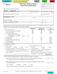 Document preview: Form AB-123 Wisconsin Distilled Spirits/Wine Permit Application - Wisconsin