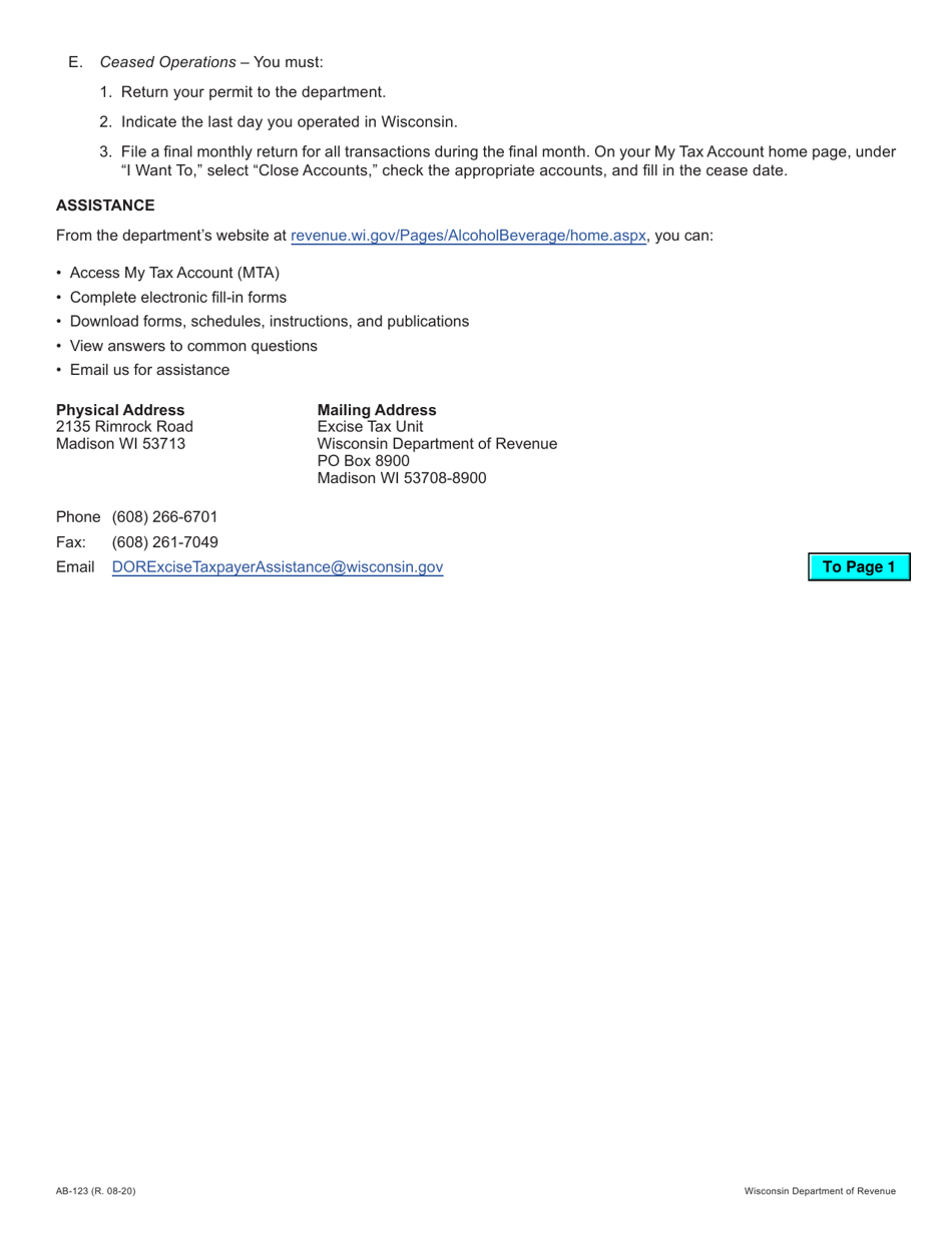 Form AB-123 Wisconsin Distilled Spirits / Wine Permit Application - Wisconsin, Page 8