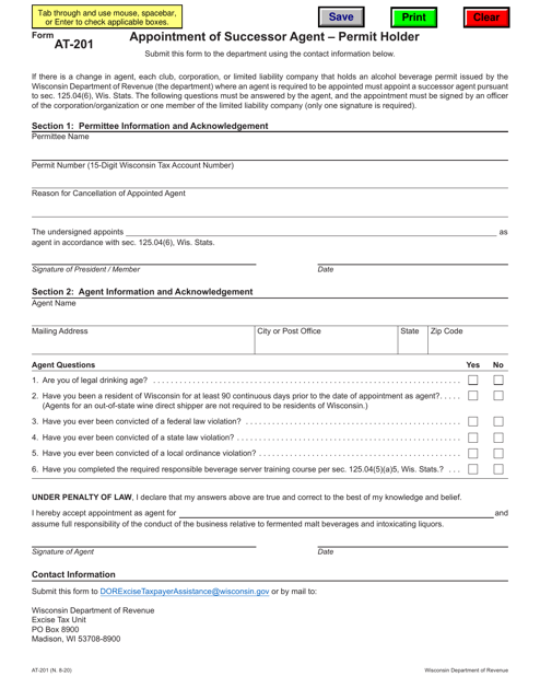 Form AT-201 Appointment of Successor Agent - Permit Holder - Wisconsin
