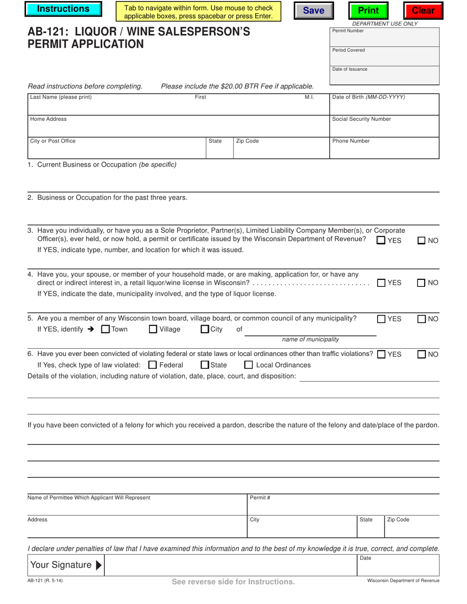 Form AB121 Fill Out, Sign Online and Download Fillable PDF