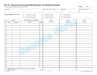 Form BT-101 Wisconsin Fermented Malt Beverage Tax Multiple Schedule - Sample - Wisconsin, Page 2