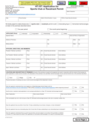 Form AT-107 Application for Sports Club or Racetrack Permit - Wisconsin