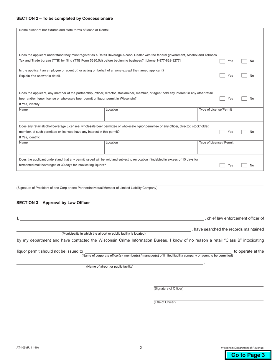 Form AT-105 Application for Airport / Public Facility Permit - Wisconsin, Page 2