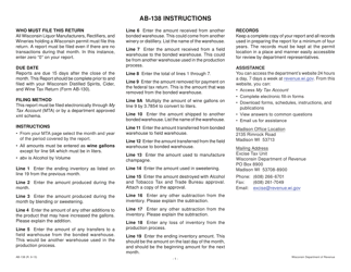 Form AB-138 Wisconsin Bonded Warehouse Report - Sample - Wisconsin