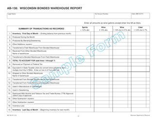 Form AB-138 Wisconsin Bonded Warehouse Report - Sample - Wisconsin, Page 2