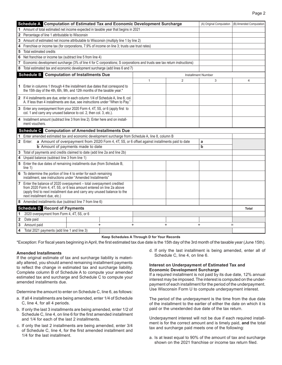 Instructions for Form CORP-ES Wisconsin Corporation Estimated Tax Voucher - Wisconsin, Page 2