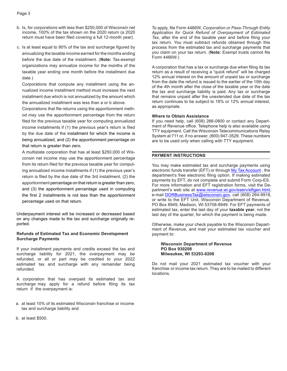 Instructions for Form CORP-ES Wisconsin Corporation Estimated Tax Voucher - Wisconsin, Page 3