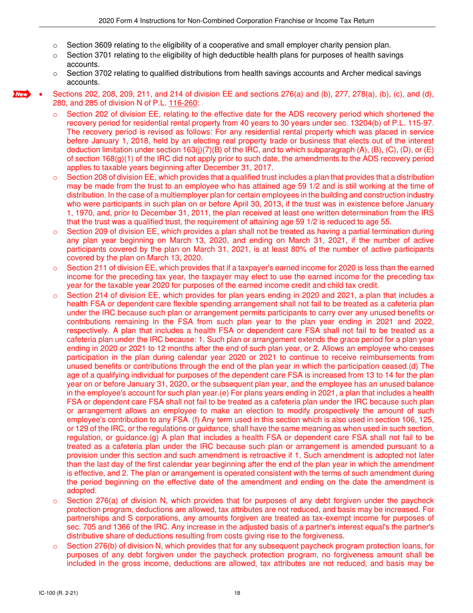 Instructions for Form 4, IC-040 Wisconsin Non-combined Corporation Franchise or Income Tax Return - Wisconsin, Page 18