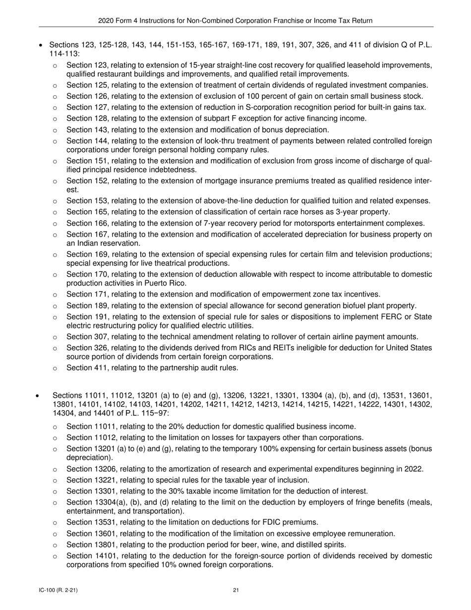 Instructions for Form 4, IC-040 Wisconsin Non-combined Corporation Franchise or Income Tax Return - Wisconsin, Page 21