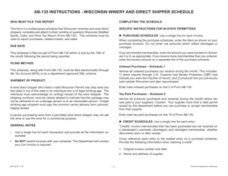 Document preview: Form AB-135 Wisconsin Winery and Direct Shipper Schedule - Wisconsin