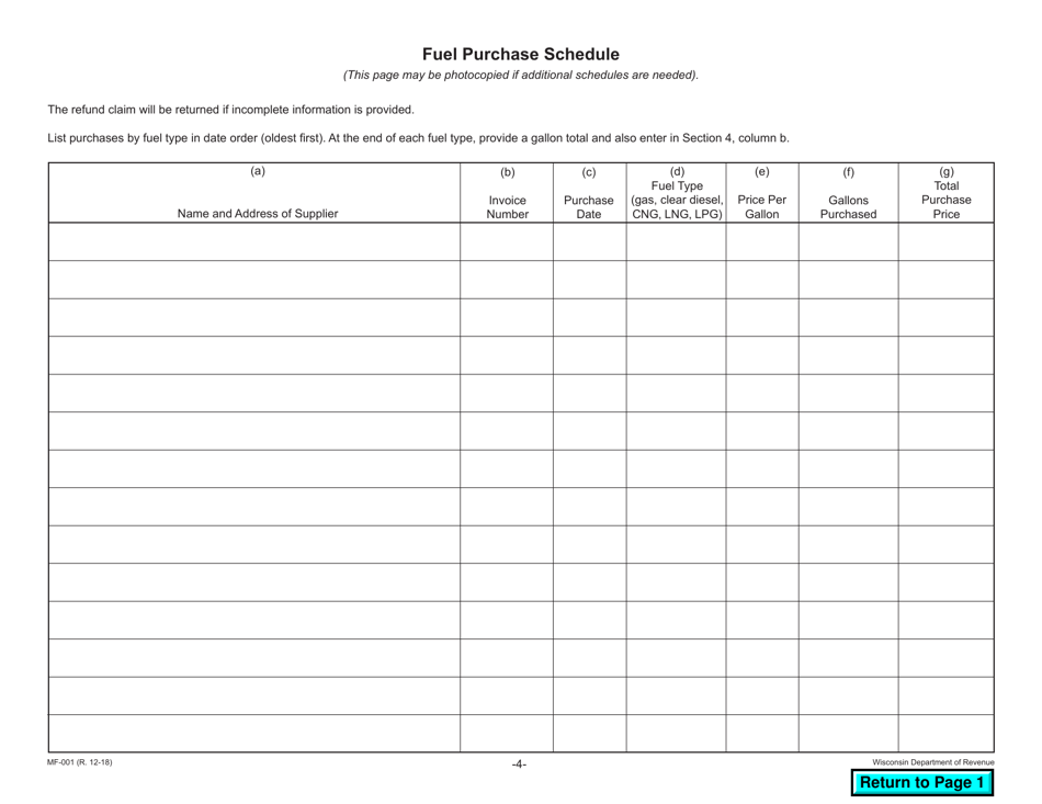 Form MF-001 Fuel Tax Refund Claim - Wisconsin, Page 4