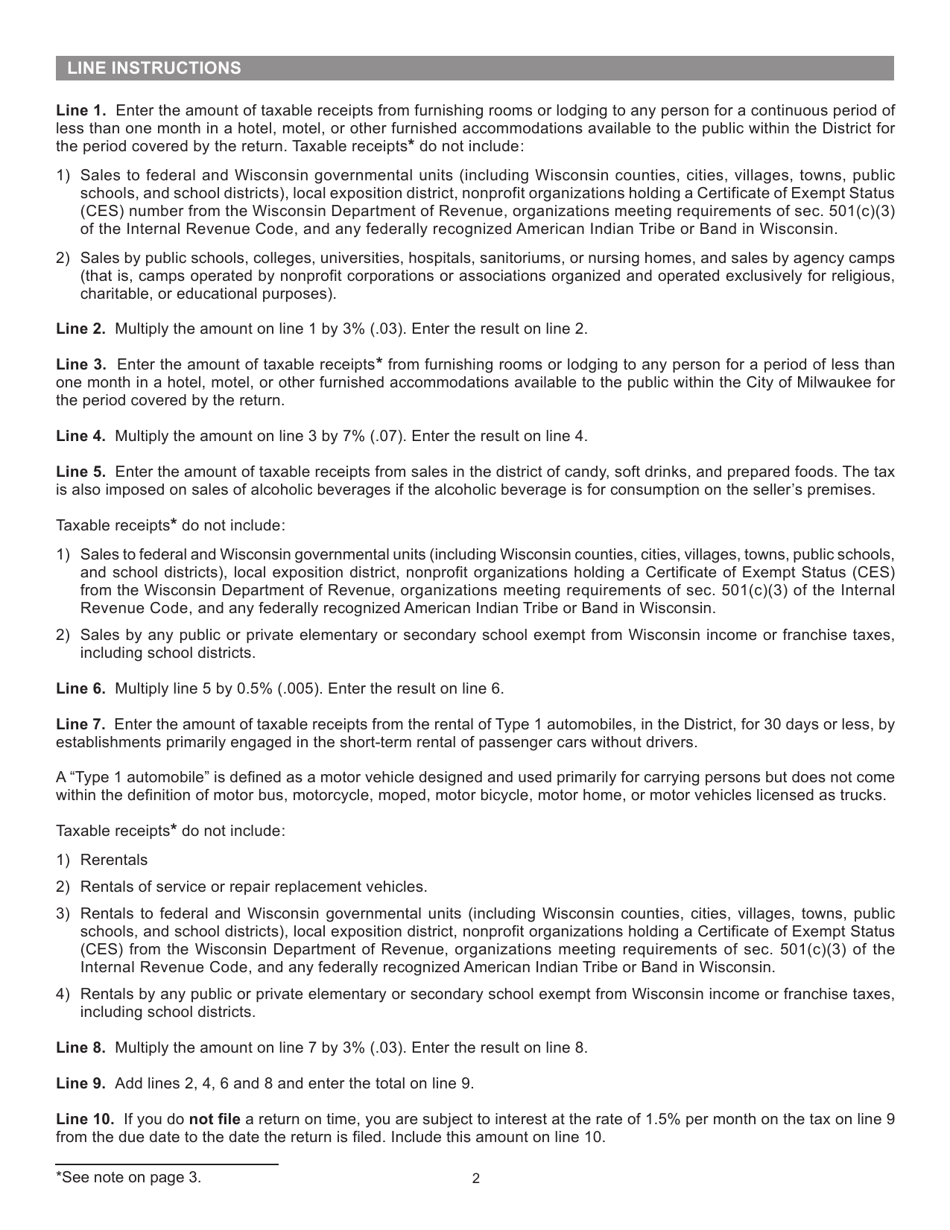 Instructions for Form EX-012 Local Exposition Tax Return - Wisconsin, Page 2