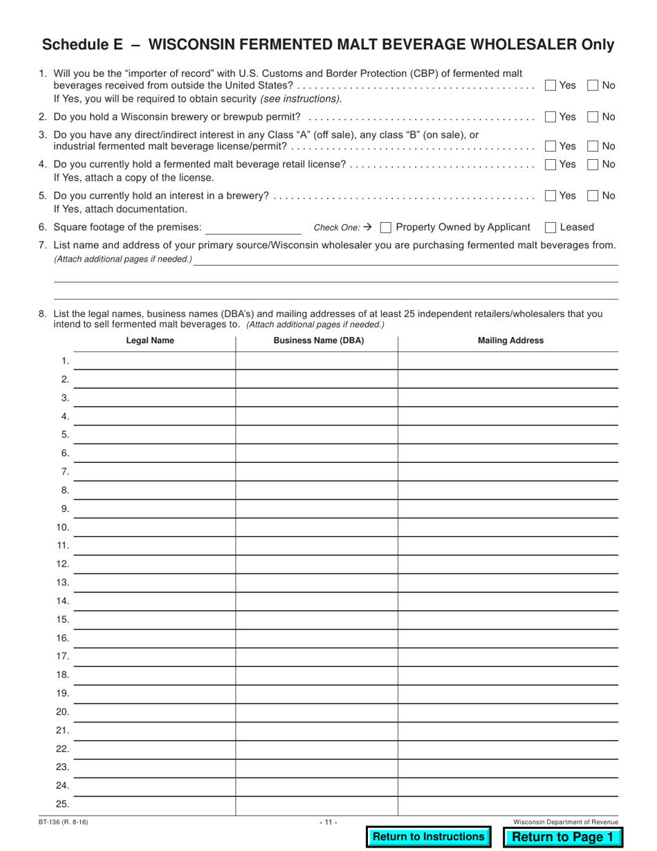 Form BT-136 Fermented Malt Beverages Permit Application - Wisconsin, Page 11