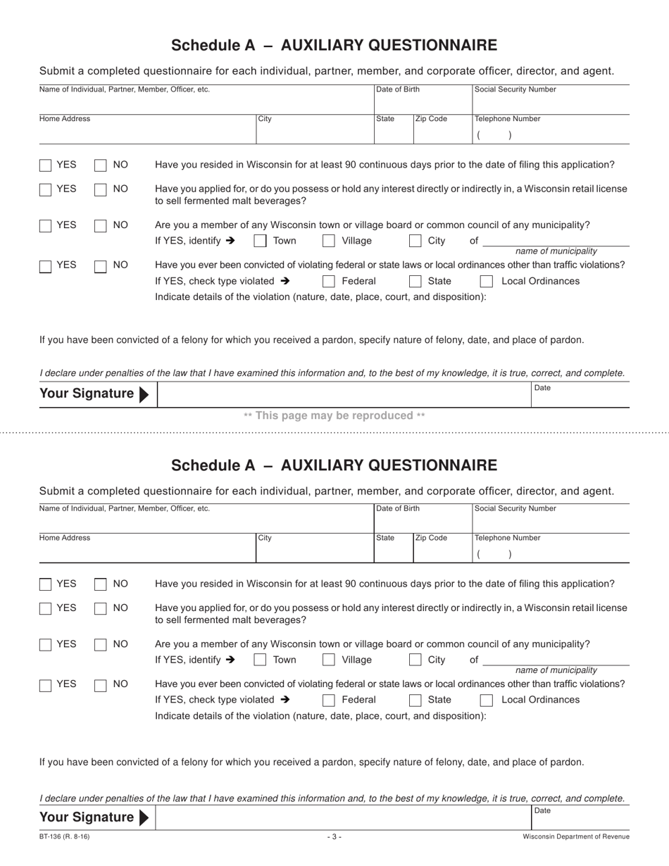 Form BT-136 Fermented Malt Beverages Permit Application - Wisconsin, Page 3