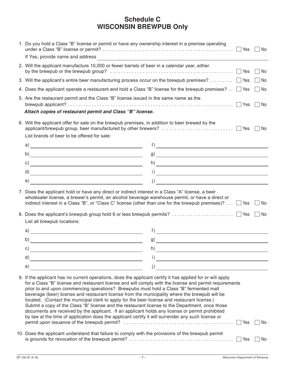 Form BT-136 Fermented Malt Beverages Permit Application - Wisconsin, Page 7