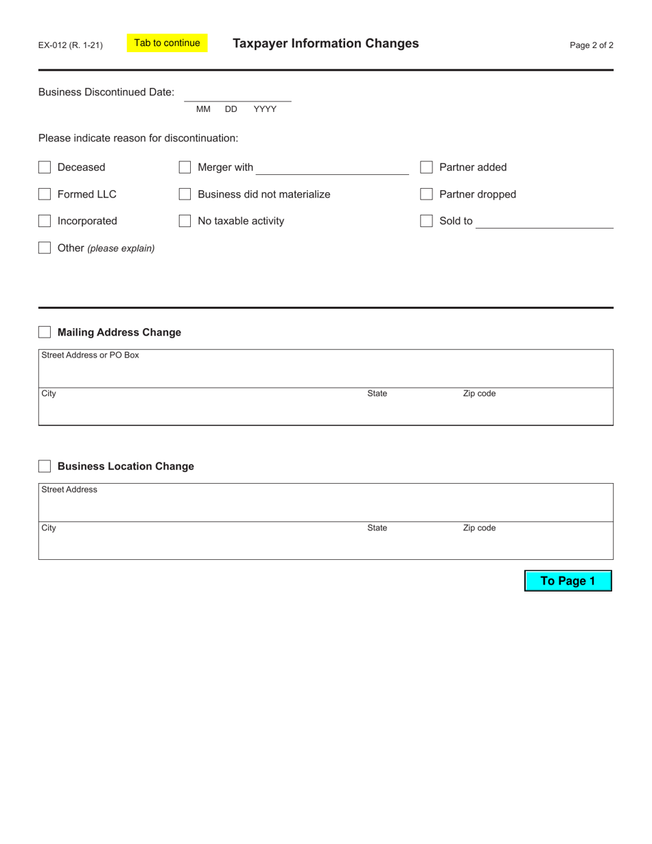 Form EX-012 Local Exposition Tax Return - Wisconsin, Page 2