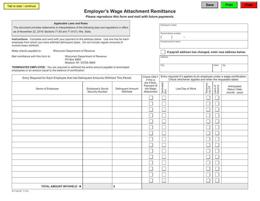 Form W-118A  Printable Pdf