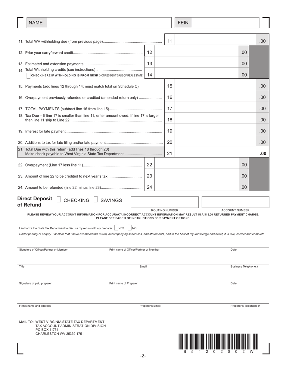 Form PTE-100 West Virginia Income Tax Return S Corporation  Partnership (Pass-Through Entity) - West Virginia, Page 2