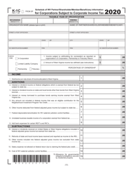 Schedule K-1C Schedule of Wv Partner/Shareholder/Member/Beneficiary Information for Corporations Subject to Corporate Income Tax - West Virginia