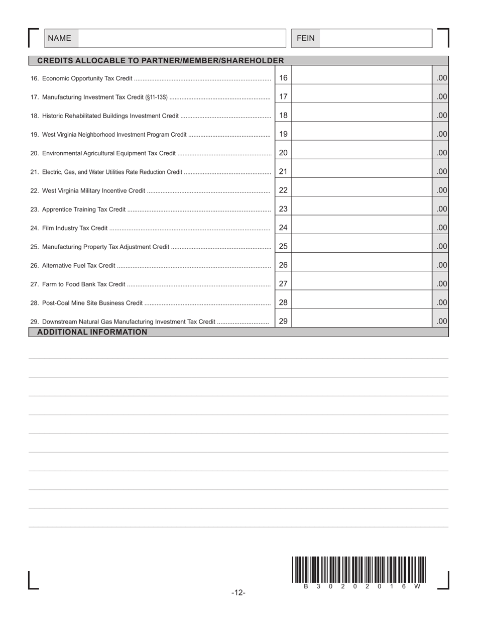 Schedule K-1C Schedule of Wv Partner / Shareholder / Member / Beneficiary Information for Corporations Subject to Corporate Income Tax - West Virginia, Page 2