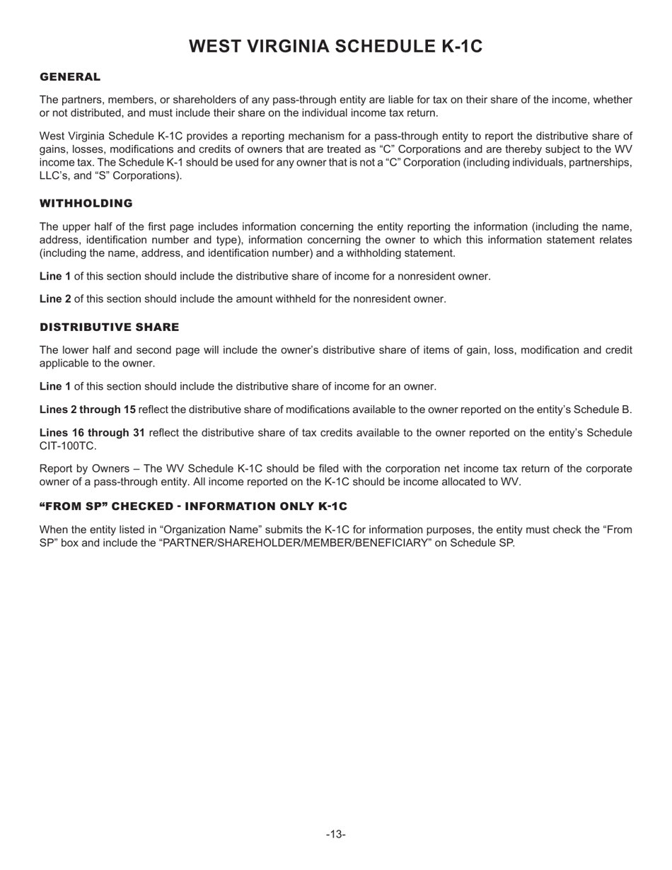 Schedule K-1C Schedule of Wv Partner / Shareholder / Member / Beneficiary Information for Corporations Subject to Corporate Income Tax - West Virginia, Page 3