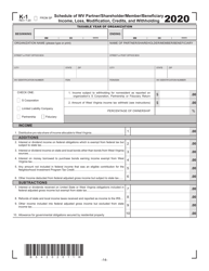 Schedule K-1 Schedule of Wv Partner/Shareholder/Member/Beneficiary Income, Loss, Modification, Credits, and Withholding - West Virginia